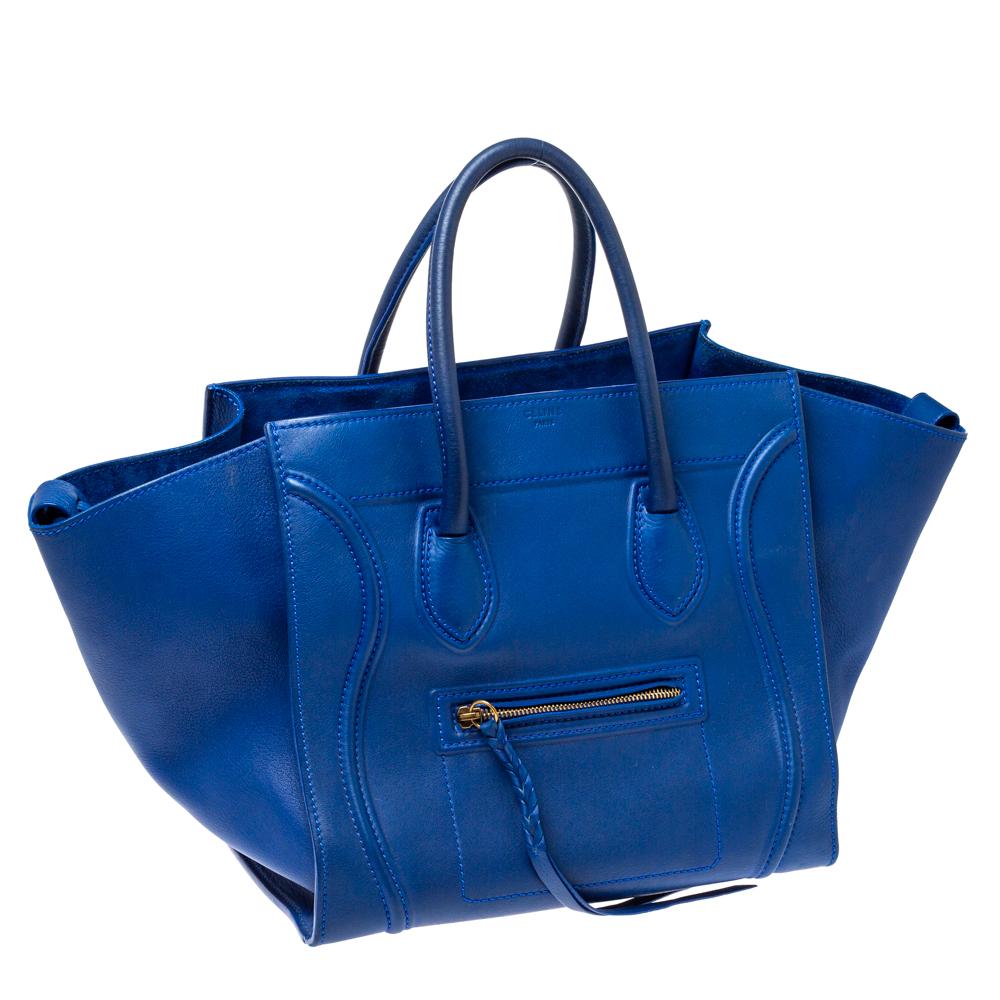 Women's Celine Blue Leather Medium Phantom Luggage Tote