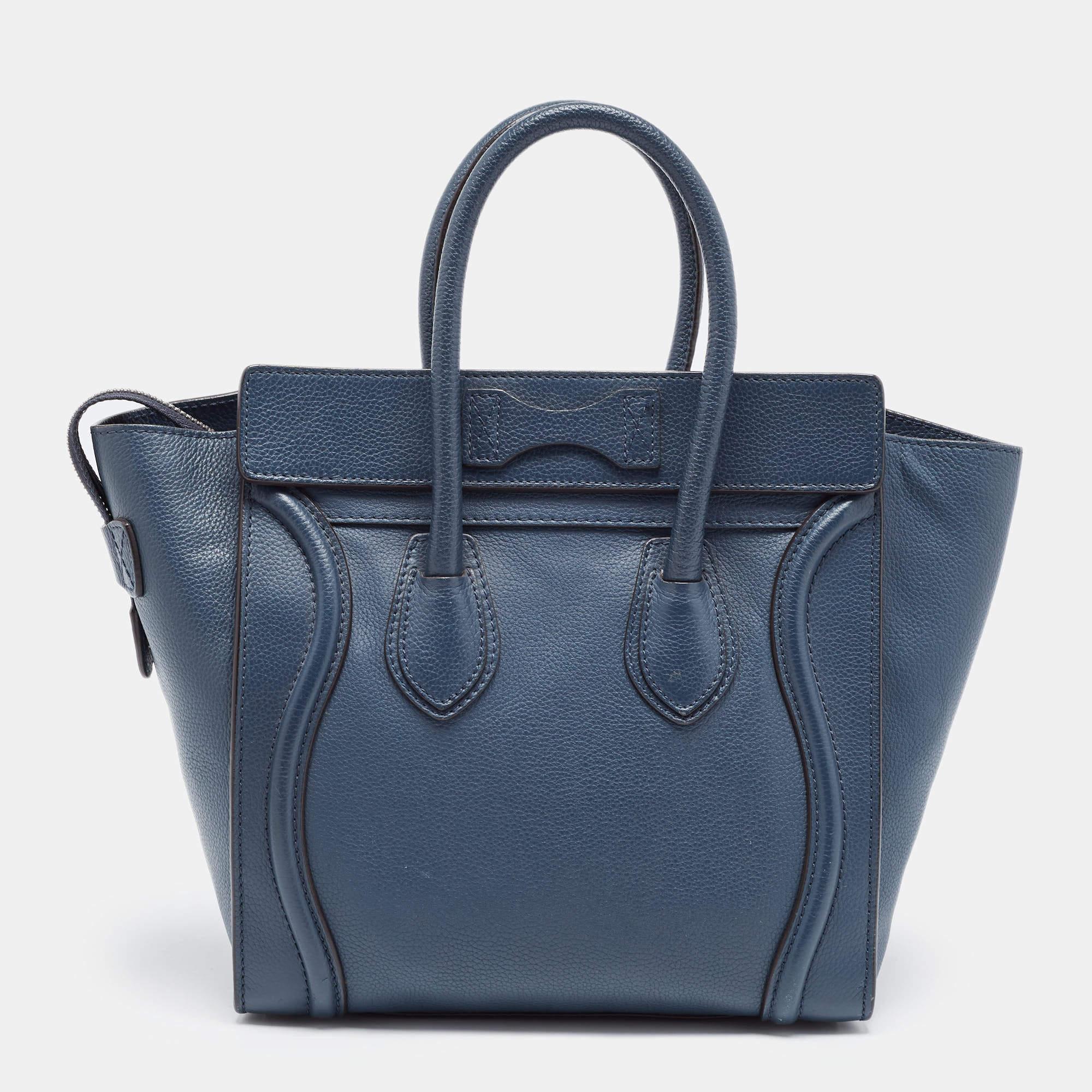 Women's Celine Blue Leather Micro Luggage Tote