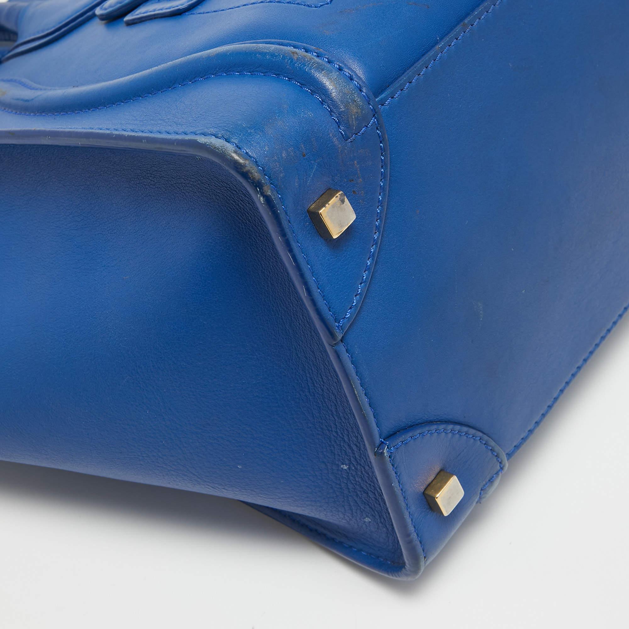 Celine Blue Leather Mini Luggage Tote For Sale 6