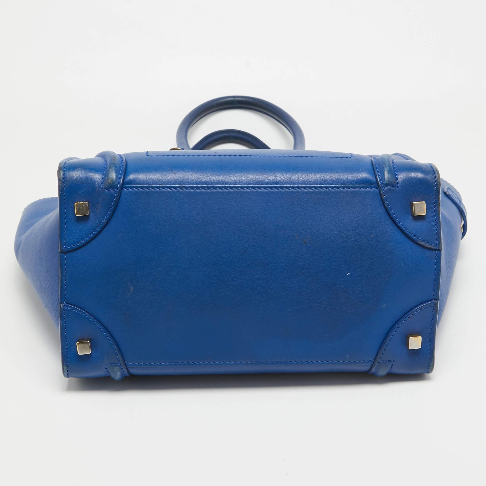 Celine Blue Leather Mini Luggage Tote For Sale 7