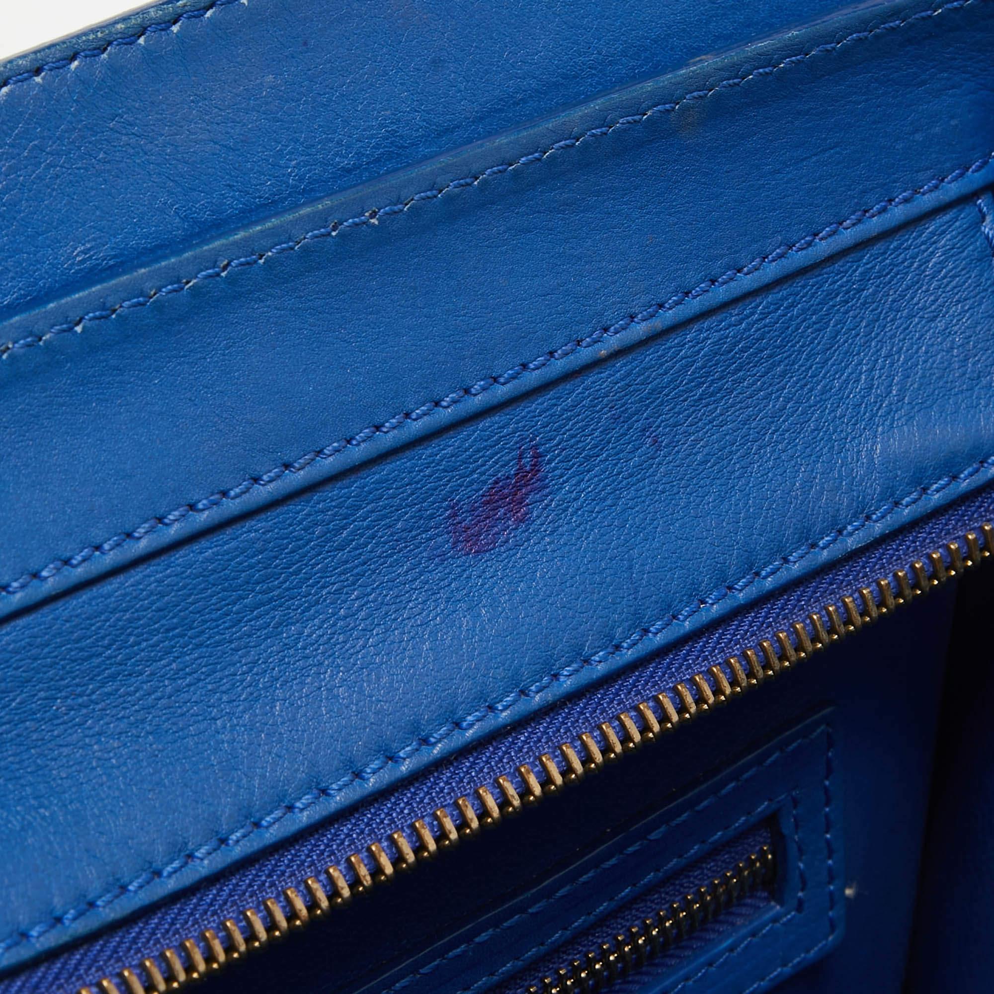 Celine Blue Leather Mini Luggage Tote For Sale 13