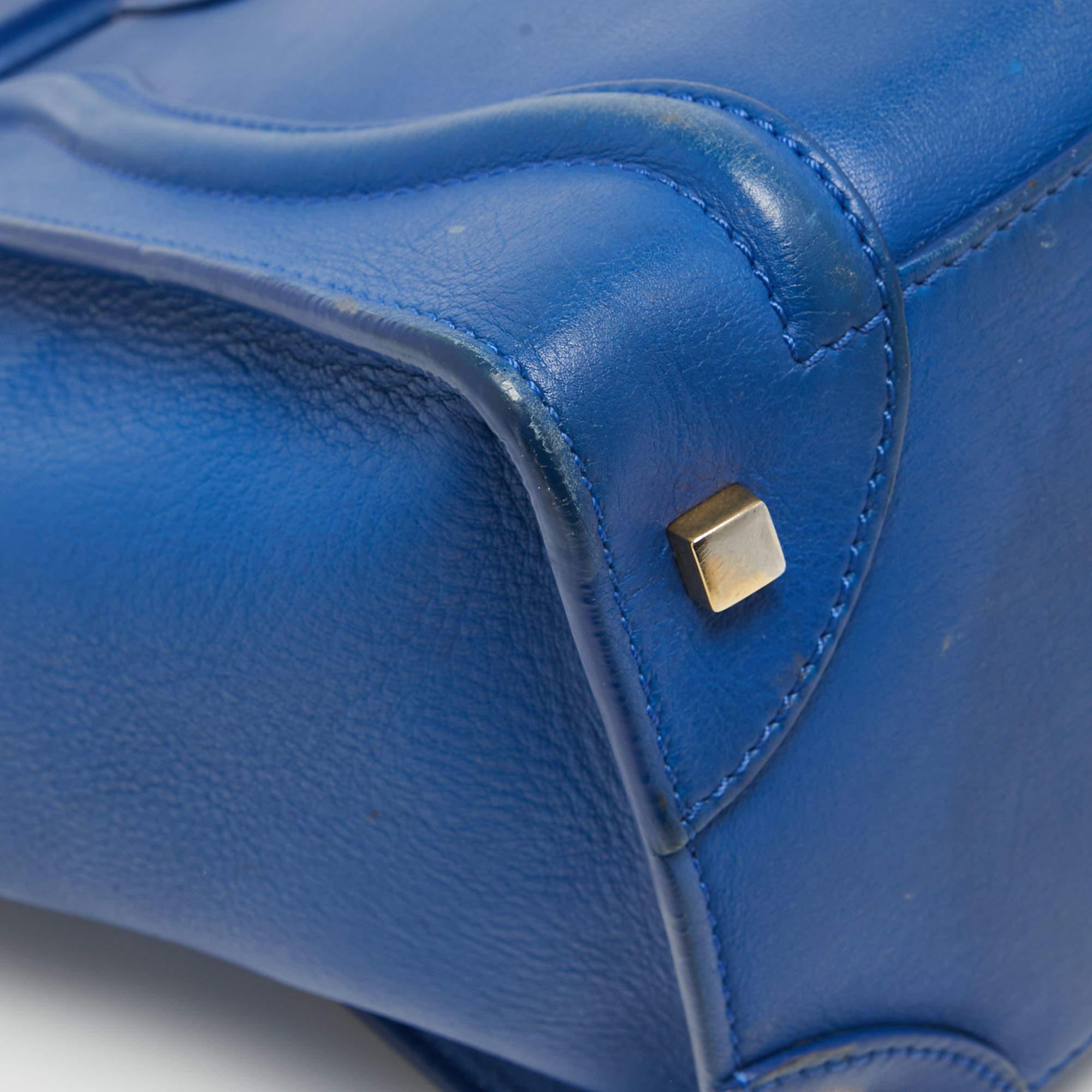 Celine Blue Leather Mini Luggage Tote For Sale 1