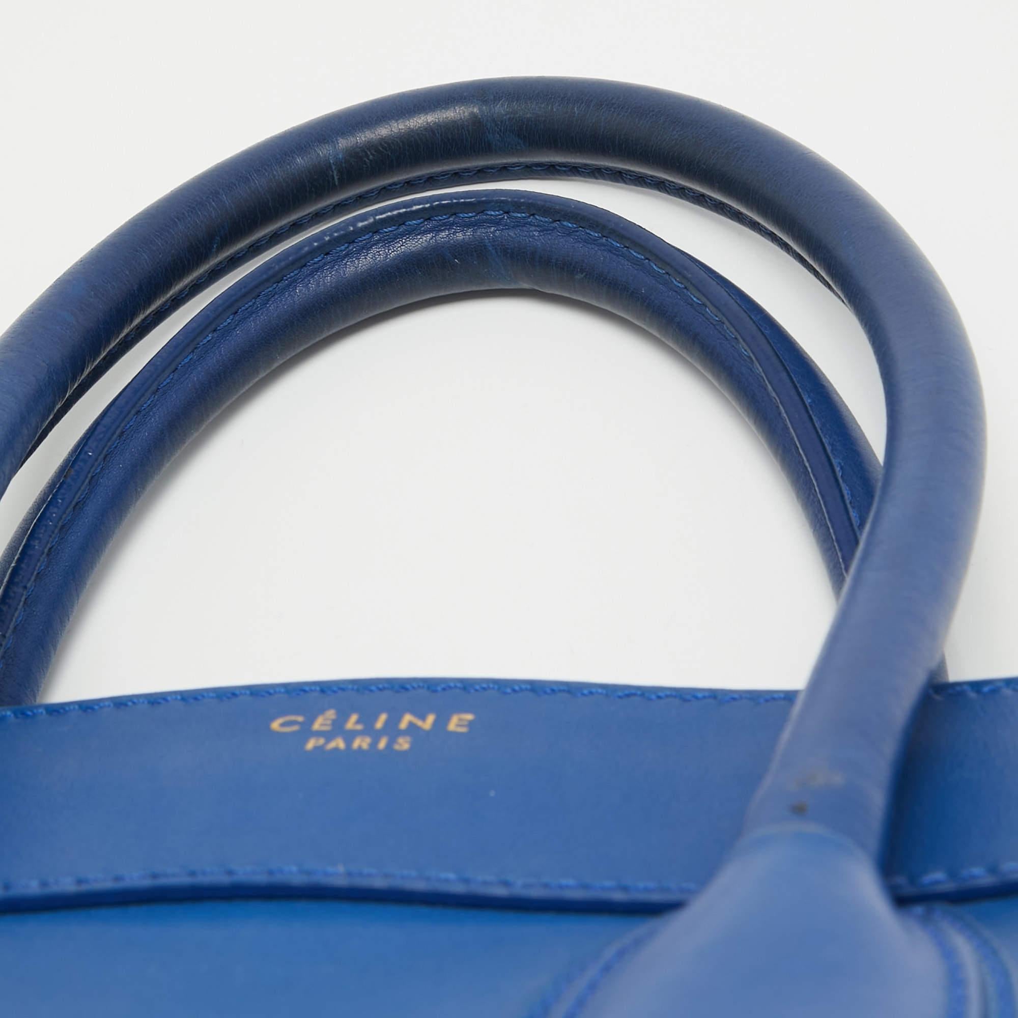 Celine Blue Leather Mini Luggage Tote For Sale 2
