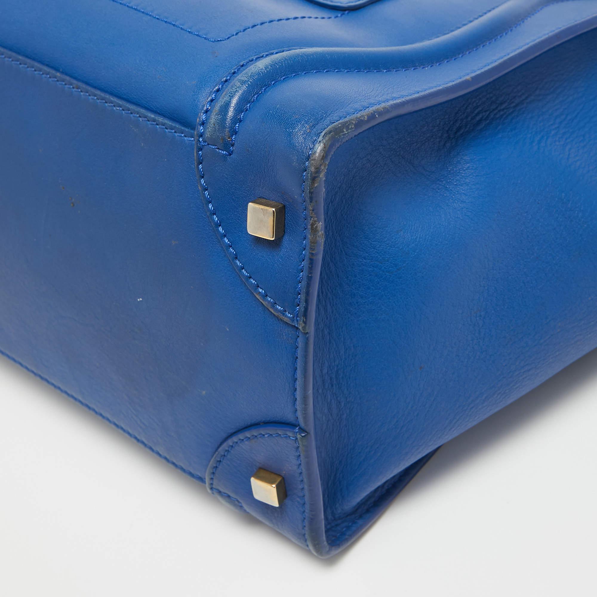 Celine Blue Leather Mini Luggage Tote For Sale 4