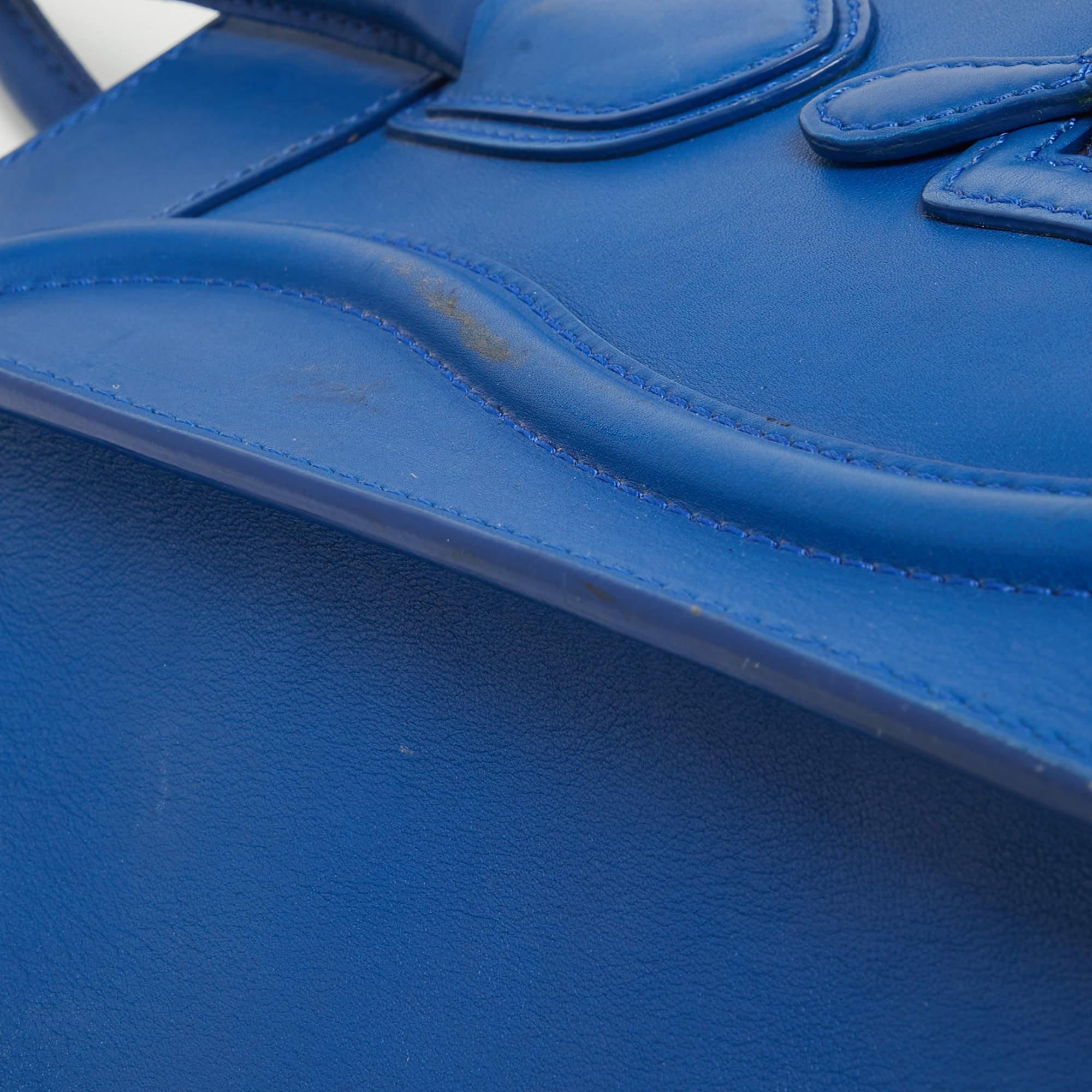 Celine Blue Leather Mini Luggage Tote For Sale 5