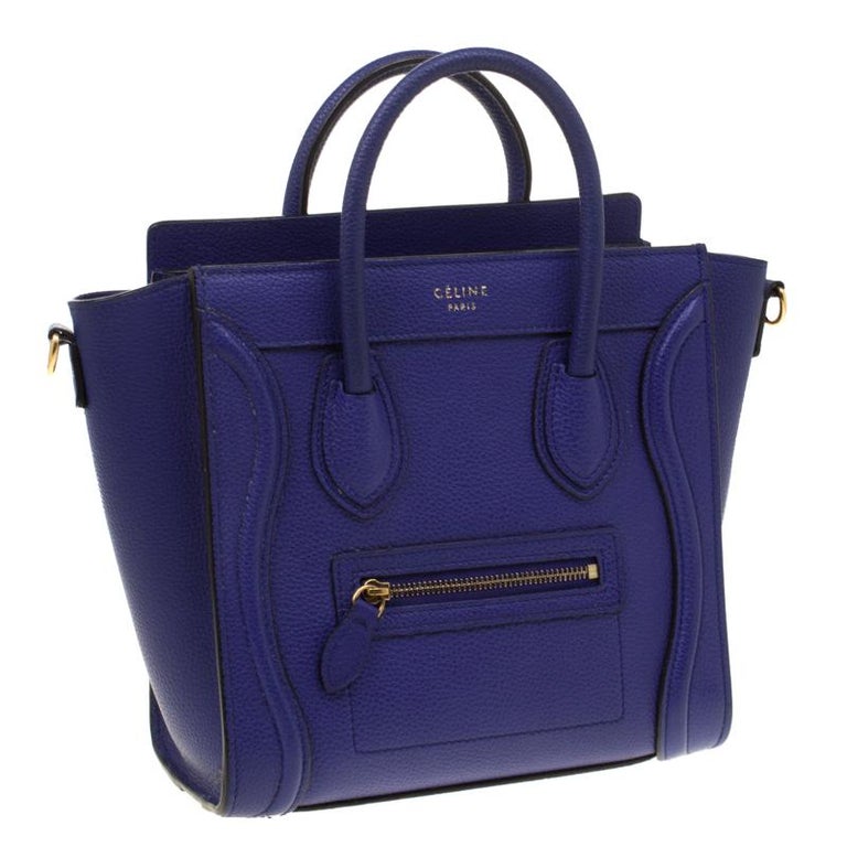 Celine Blue Leather Nano Luggage Tote For Sale at 1stDibs