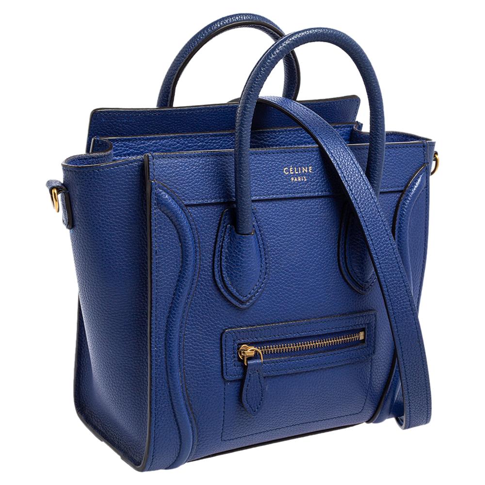 Women's Celine Blue Leather Nano Luggage Tote