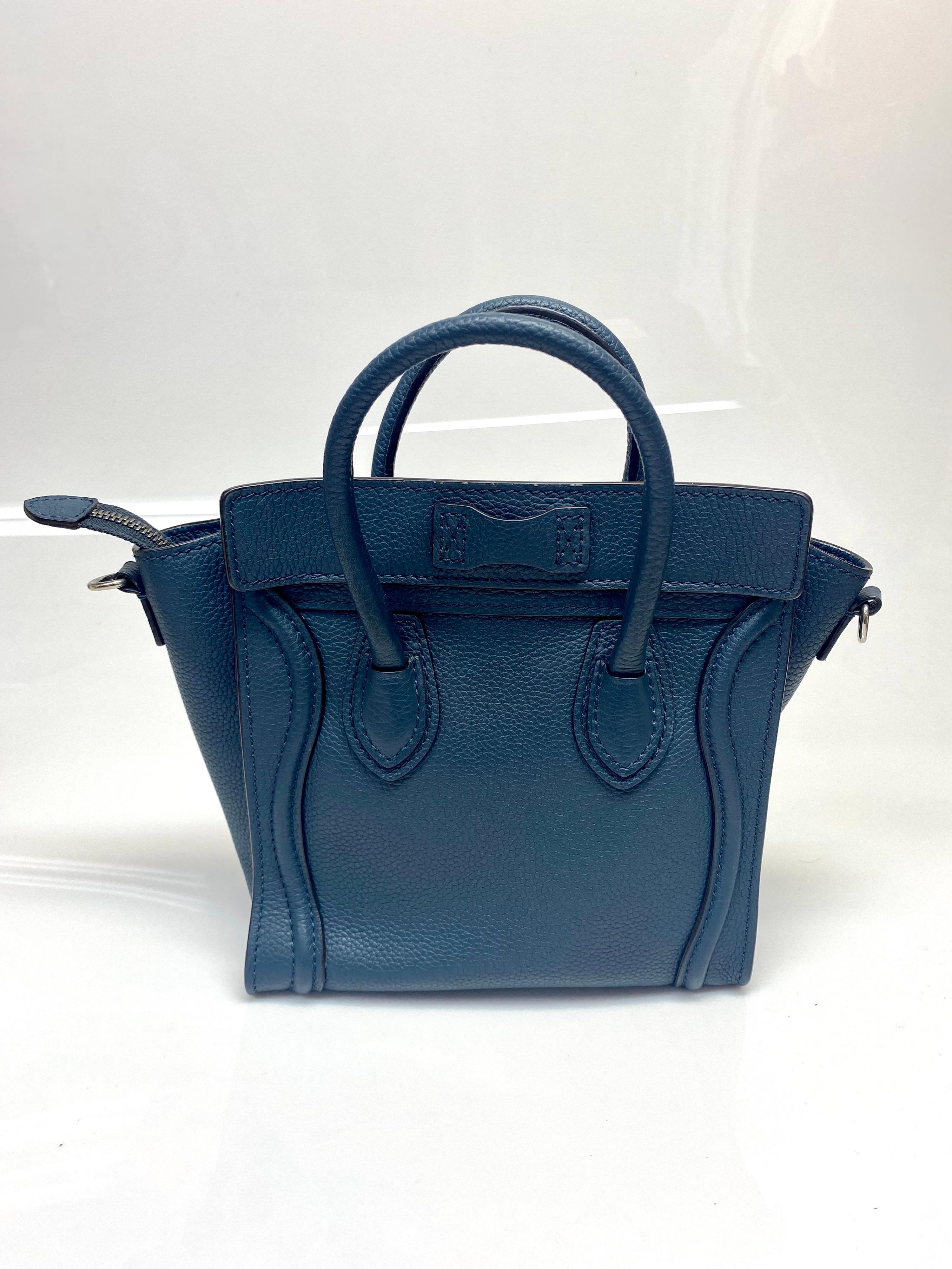 Céline Blue Leather Nano Luggage Tote In Excellent Condition In West Palm Beach, FL