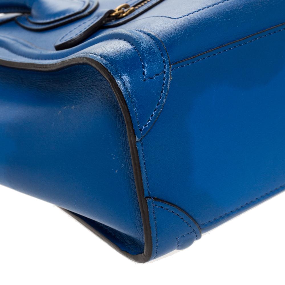 Celine Blue Leather Nano Luggage Tote In Good Condition In Dubai, Al Qouz 2