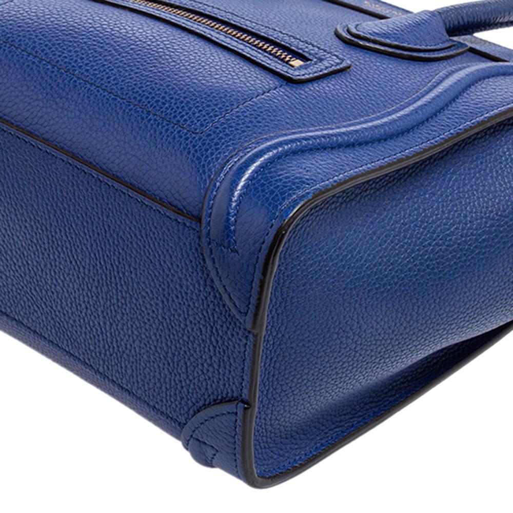 Celine Blue Leather Nano Luggage Tote 3