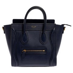 Celine Blue Leather Nano Luggage Tote