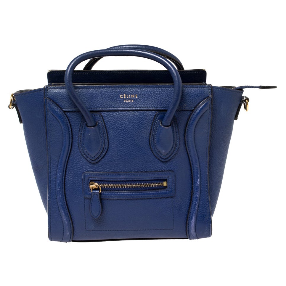 Céline Blue Leather Nano Luggage Tote