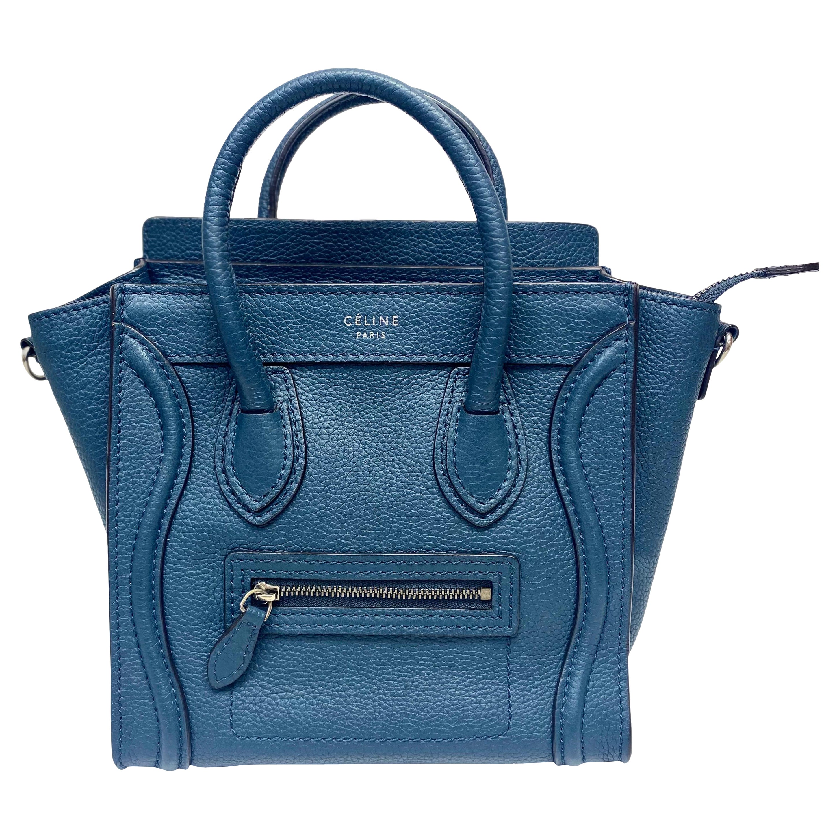 Céline Blue Leather Nano Luggage Tote