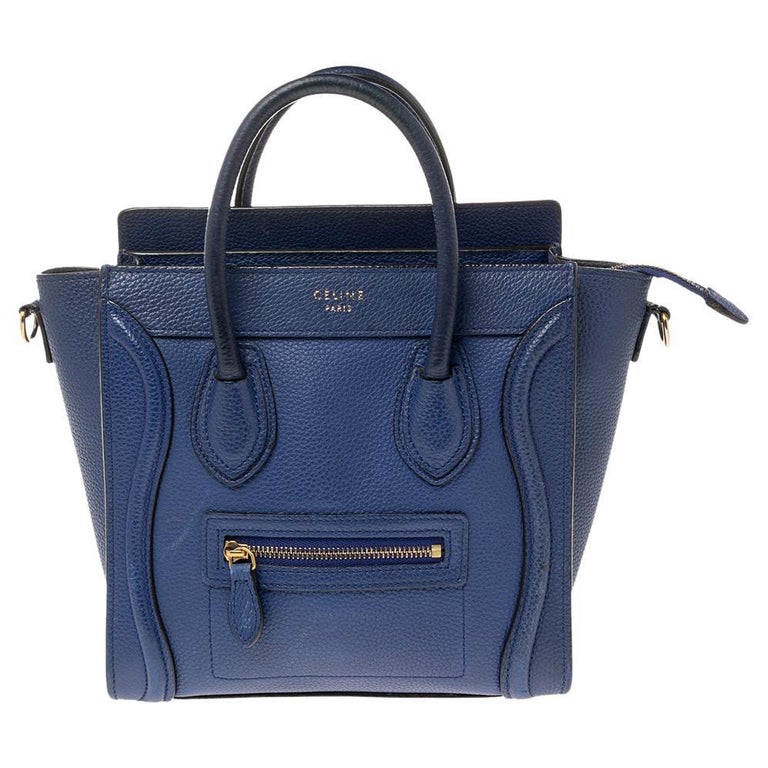 Céline Blue Leather Nano Luggage Tote For Sale at 1stDibs