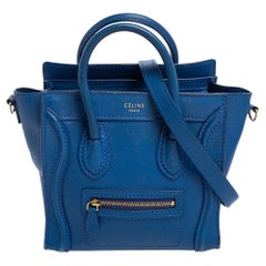 Celine Blue Leather Nano Luggage Tote