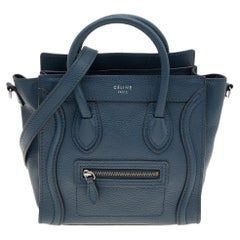Celine Leather Nano Luggage Tote bleu