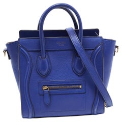 Celine Blue Leather Nano Luggage Tote