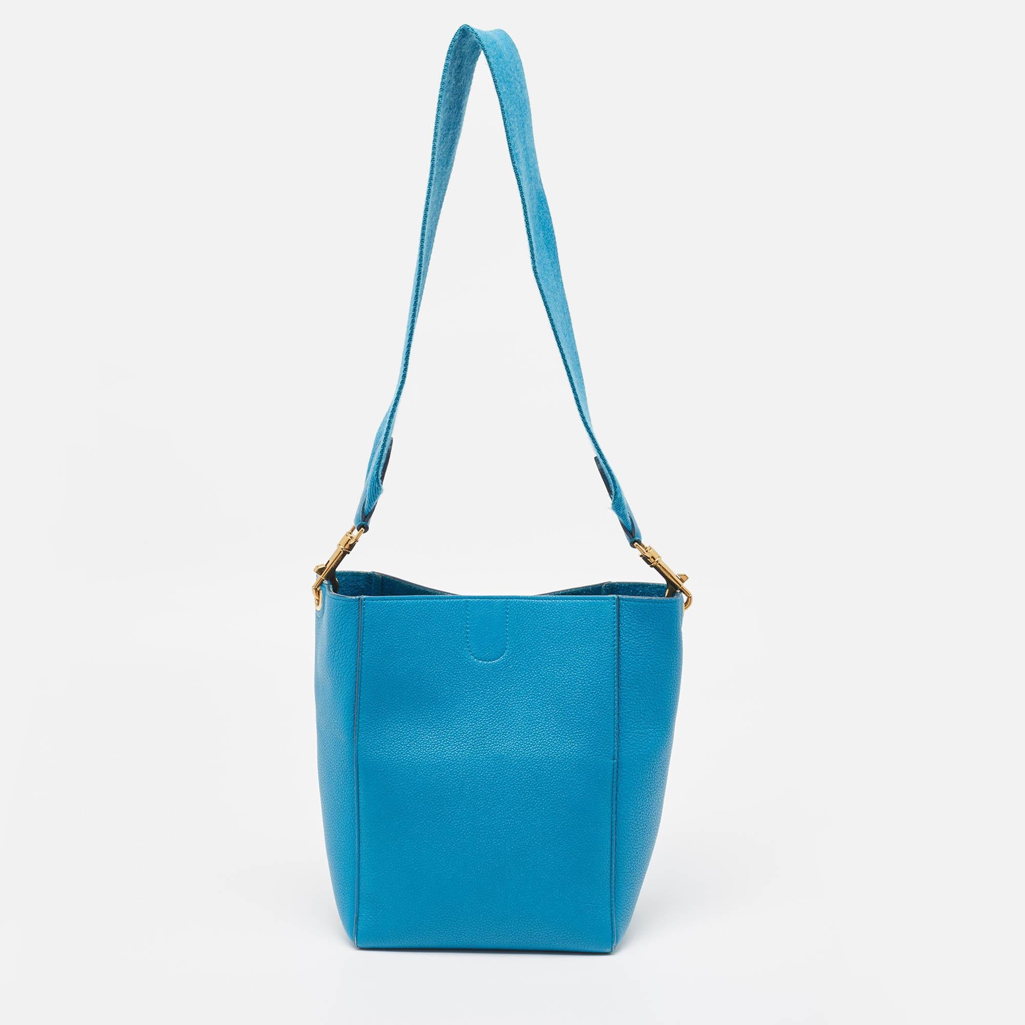 Women's Celine Blue Leather Small Sangle Bucket Bag