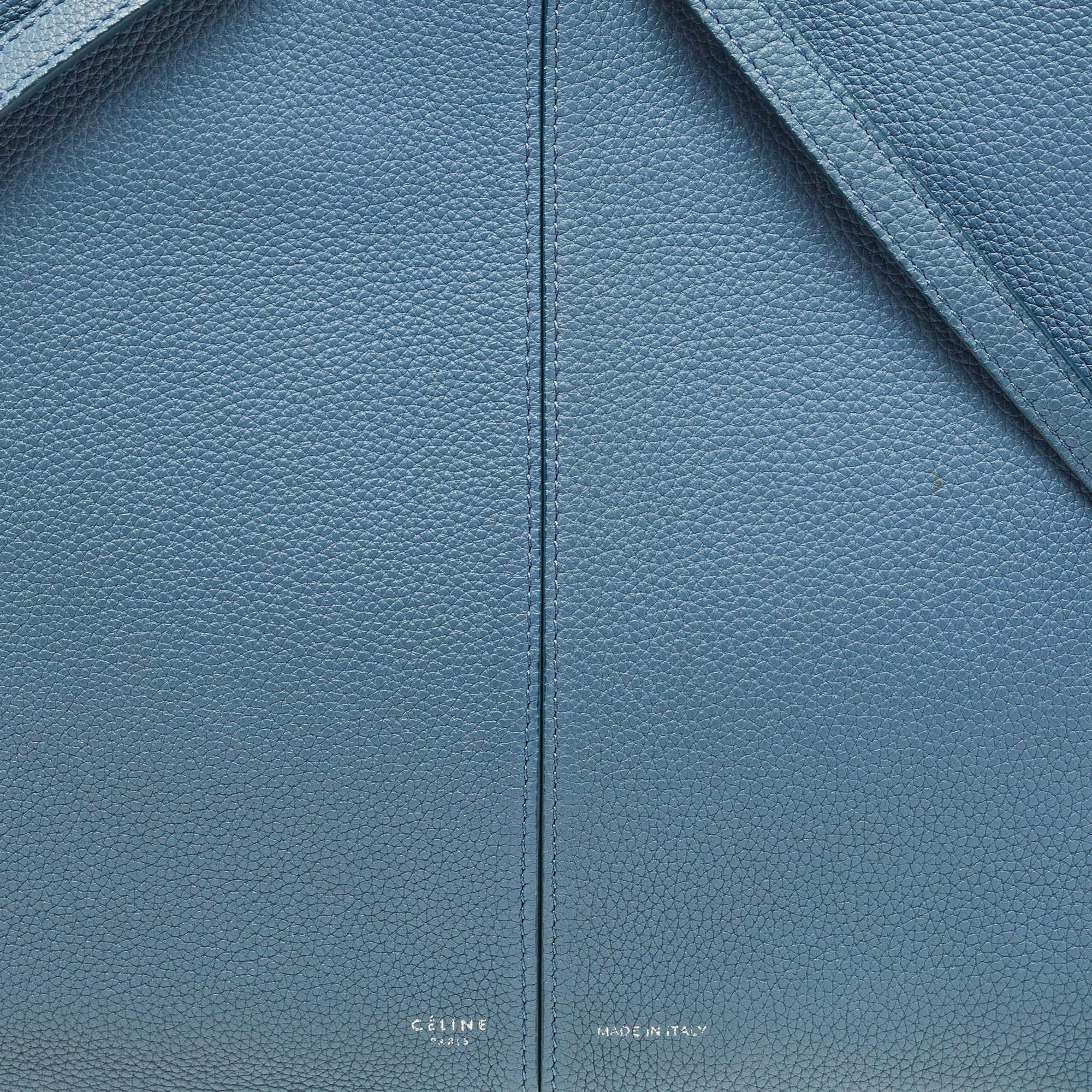 Celine Blue Leather Small Tri-Fold Tote For Sale 7
