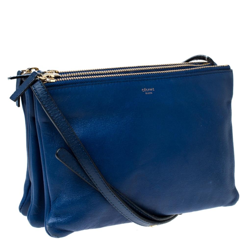 Women's Celine Blue Leather Small Trio Crossbody Bag