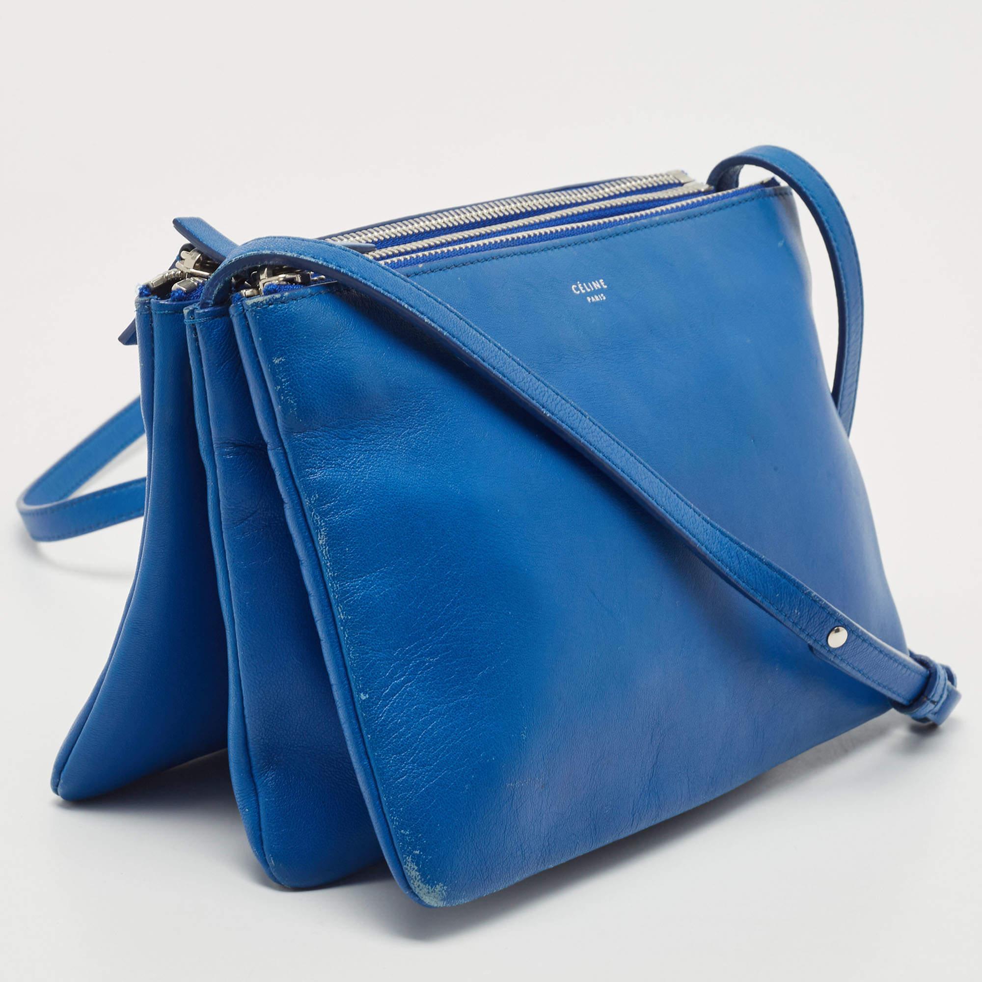 Women's Celine Blue Leather Small Trio Crossbody Bag