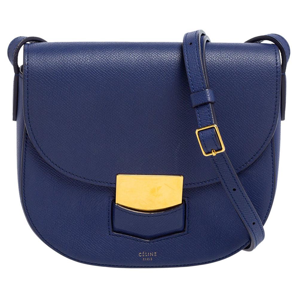 Includes Branded a Protective Storage Bag. Italian Leather Hand Made Blue Small/Micro Cross Body Bag or Shoulder Bag Handbag