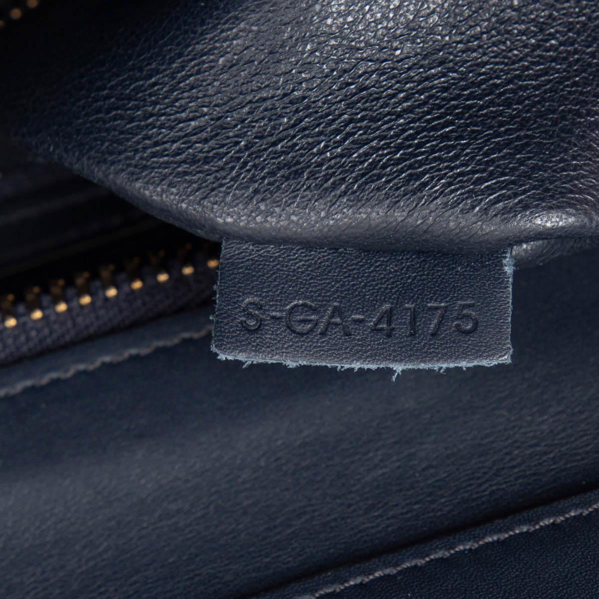 Black CELINE blue leather & STRIPE CANVAS 2016 MINI LUGGAGE TOTE Bag