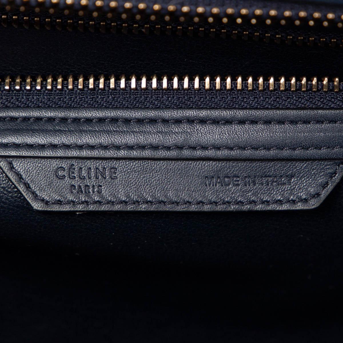 CELINE blue leather & STRIPE CANVAS 2016 MINI LUGGAGE TOTE Bag In Excellent Condition For Sale In Zürich, CH