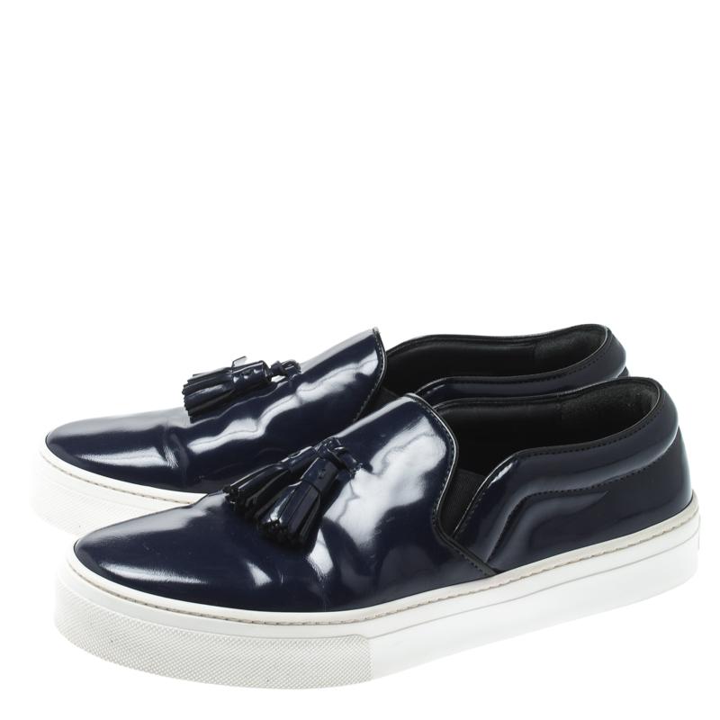 Black Celine Blue Leather Tassel Slip On Sneakers Size 38