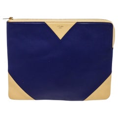Brieftasche aus blauem Leder von Celine mit Leder, goldfarbenem Hartholz und Lederbesatz