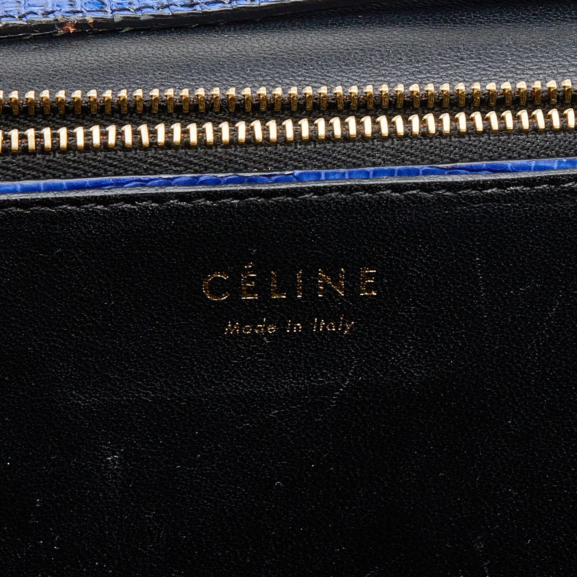 Sac à bandoulière moyen Classic Box en cuir et lézard bleu de Celine en vente 1