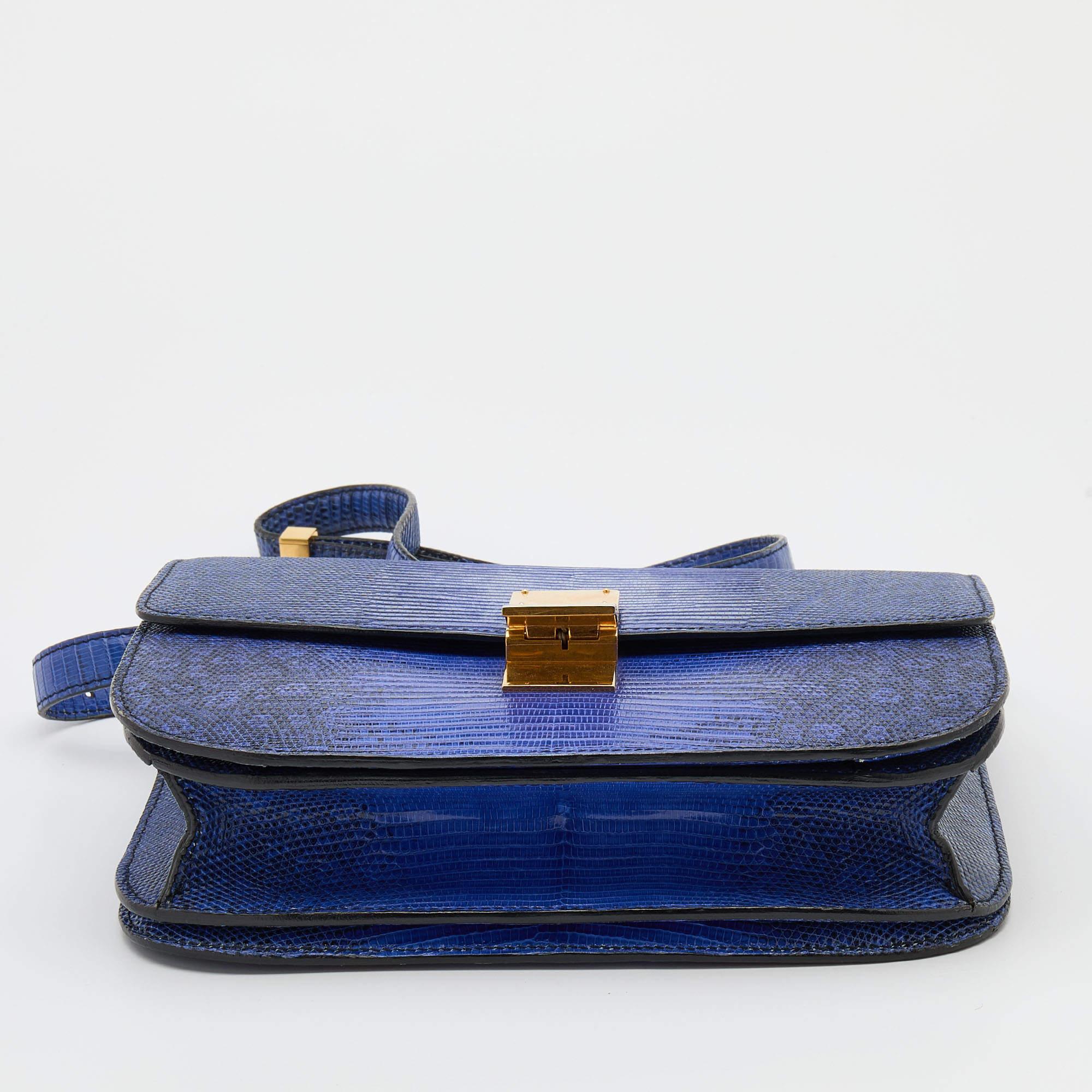 Celine Blue Lizard and Leather Medium Classic Box Shoulder Bag For Sale 2