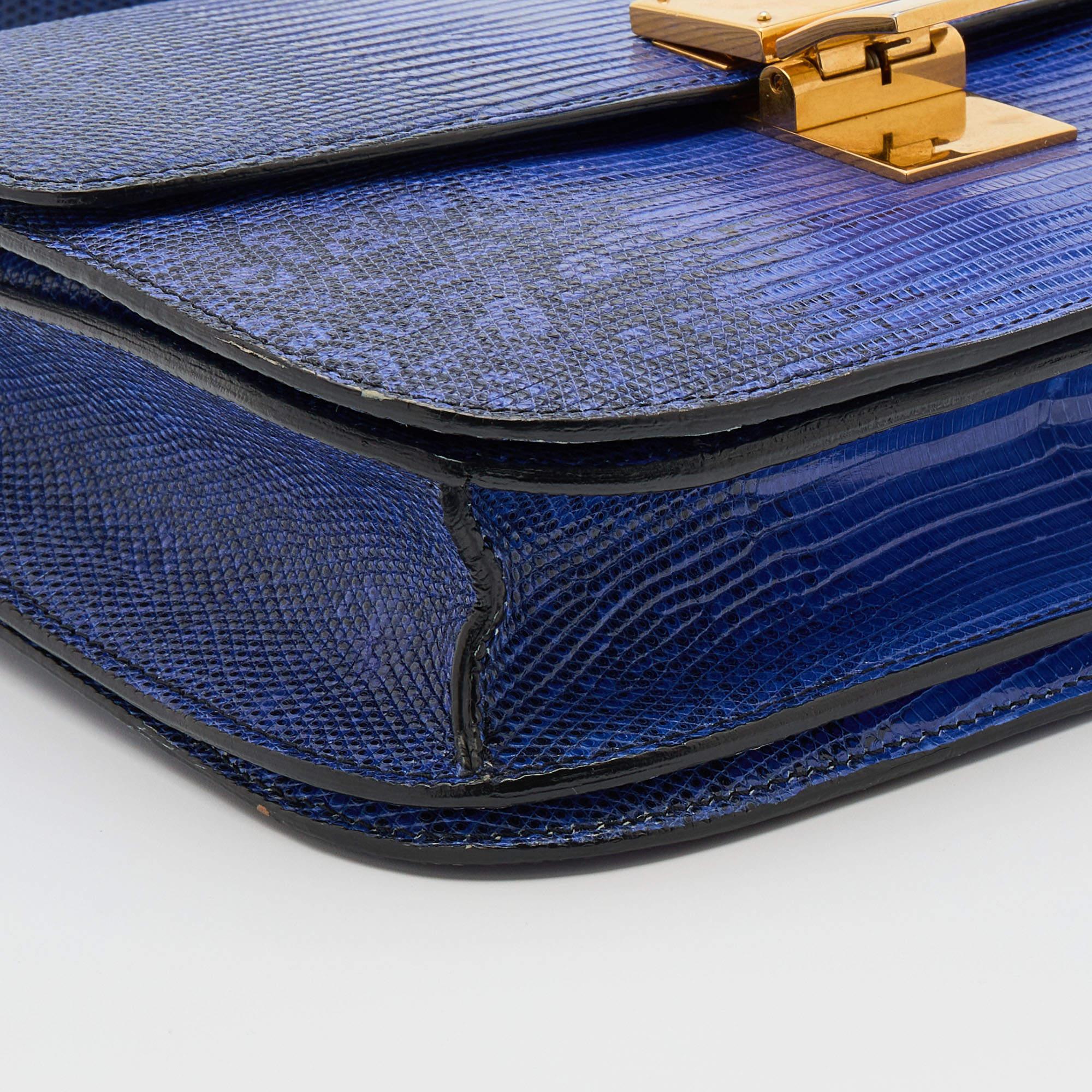 Celine Blue Lizard and Leather Medium Classic Box Shoulder Bag For Sale 3