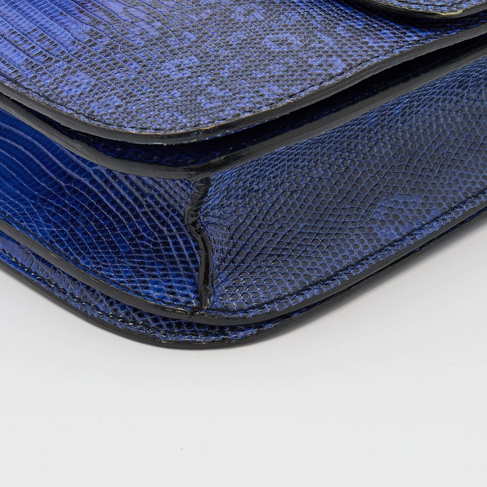 Celine Blue Lizard and Leather Medium Classic Box Shoulder Bag For Sale 4