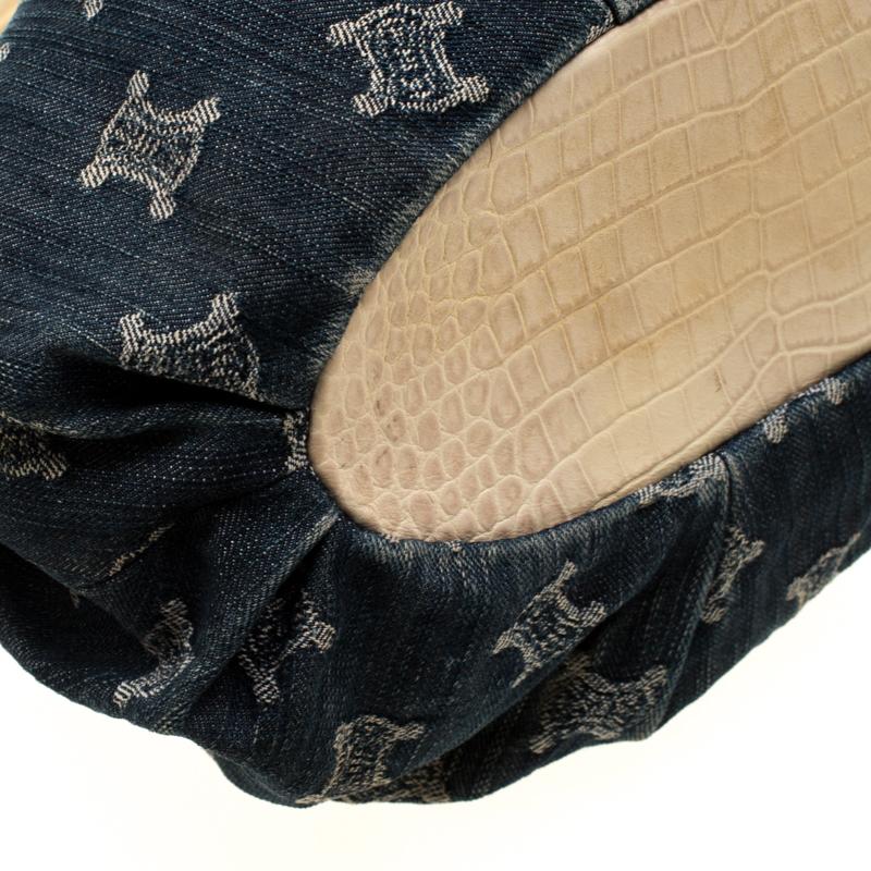 Celine Blue Macadam Denim and Croc Embossed Leather Tote 1