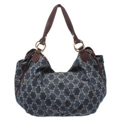 Celine Blue Macadam Denim and Leather Hobo