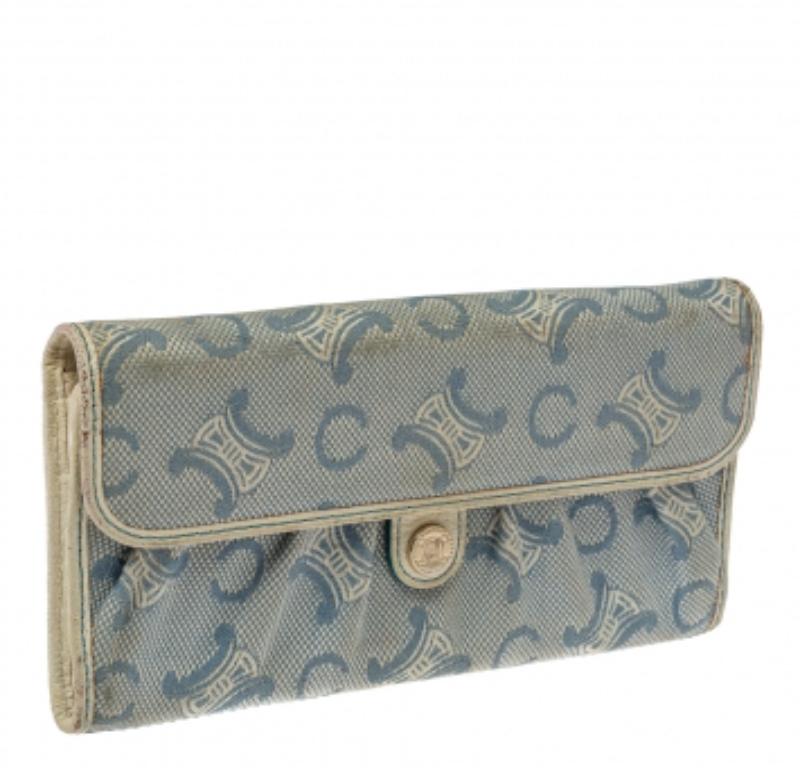 Celine Blau Macadam Denim und Leder Trim Continental Brieftasche (Grau) im Angebot