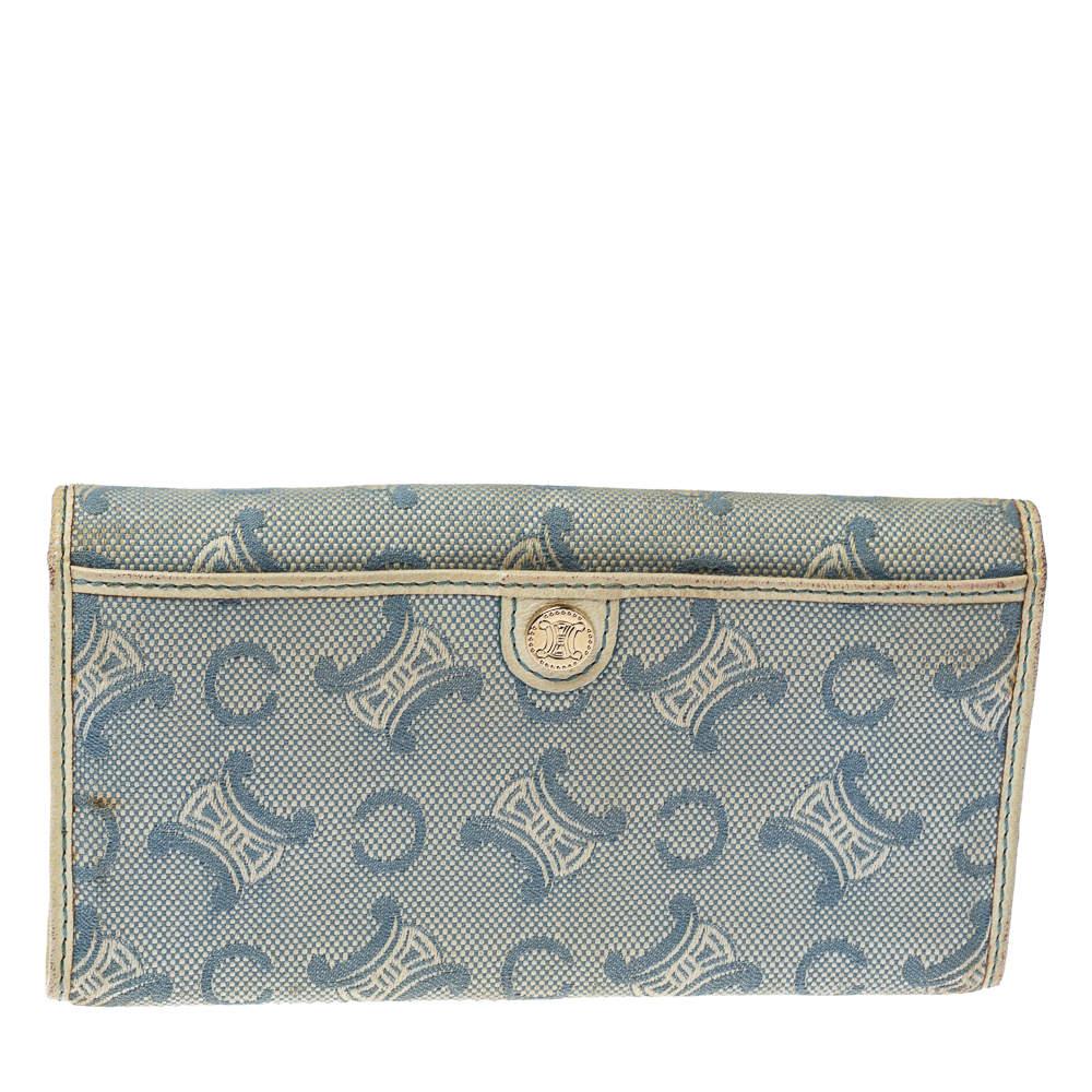 Celine Blue Macadam Denim and Leather Trim Continental Wallet In Fair Condition In Dubai, Al Qouz 2
