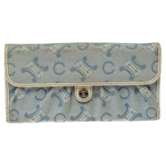 Celine Blue Macadam Denim and Leather Trim Continental Wallet