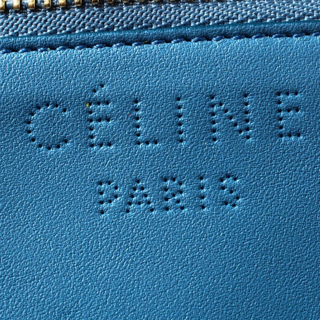 Celine Blue Perforated Leather Solo Coin Purse In New Condition In Dubai, Al Qouz 2