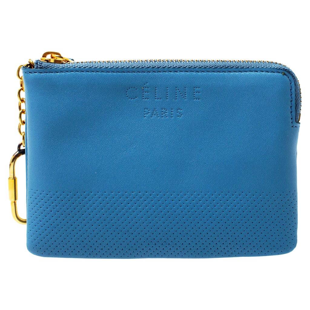 Celine Blue Perforated Leather Solo Coin Purse