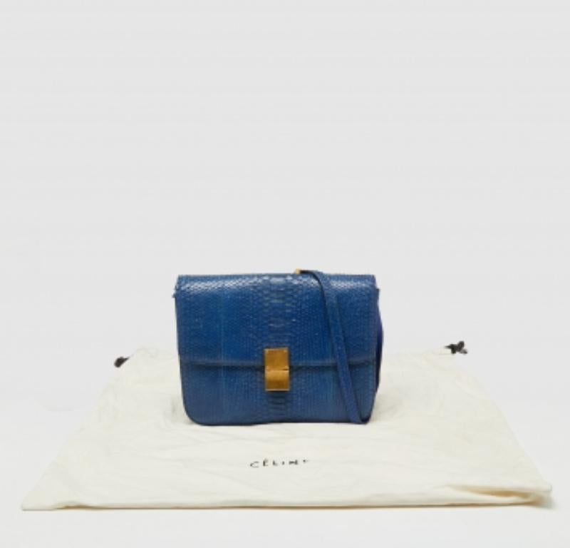 Celine Blue Python Large Classic Box Shoulder Bag For Sale 4