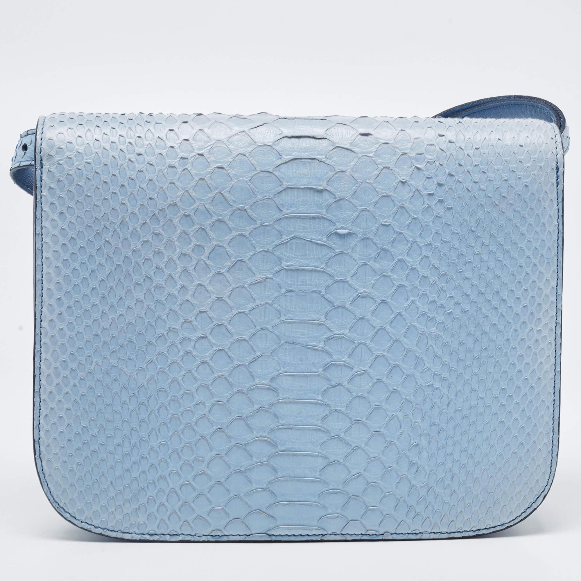 Celine Blue Python Medium Classic Box Bag For Sale 3