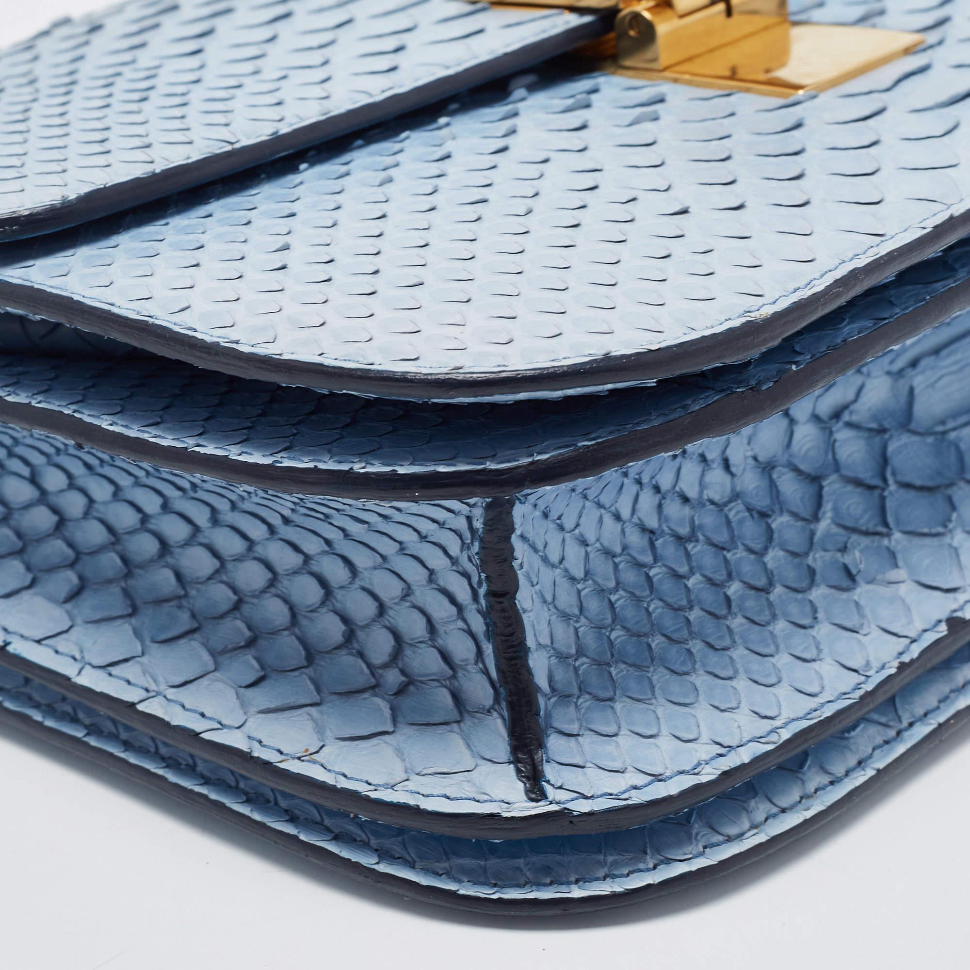 Celine Blue Python Medium Classic Box Bag For Sale 4