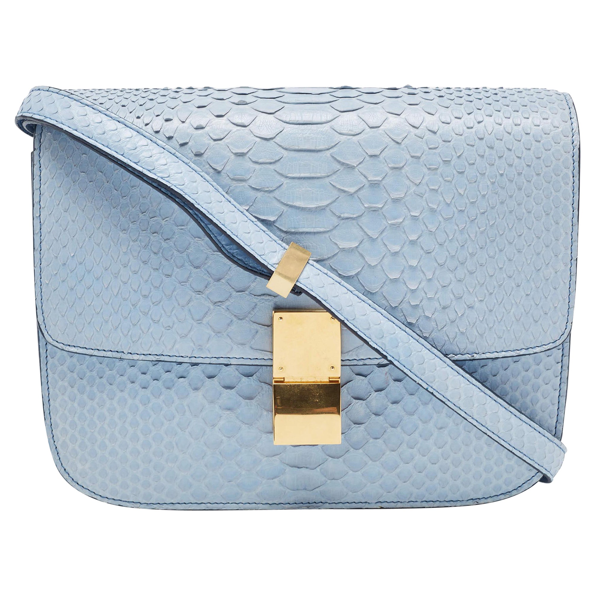 Celine Blue Python Medium Classic Box Bag