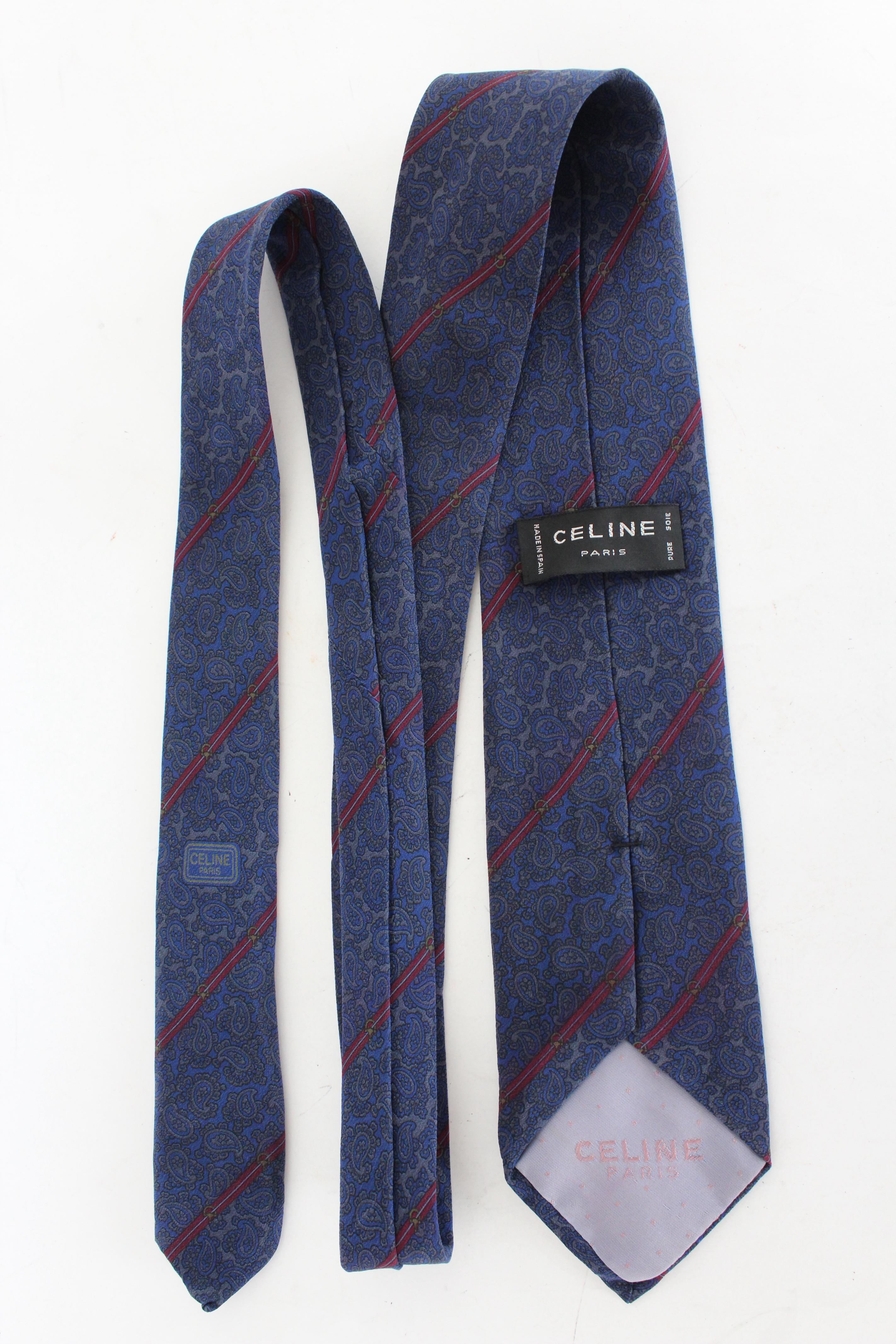 Violet Celine - Cravate classique régimentaire en soie bleue et rouge à motif cachemire en vente