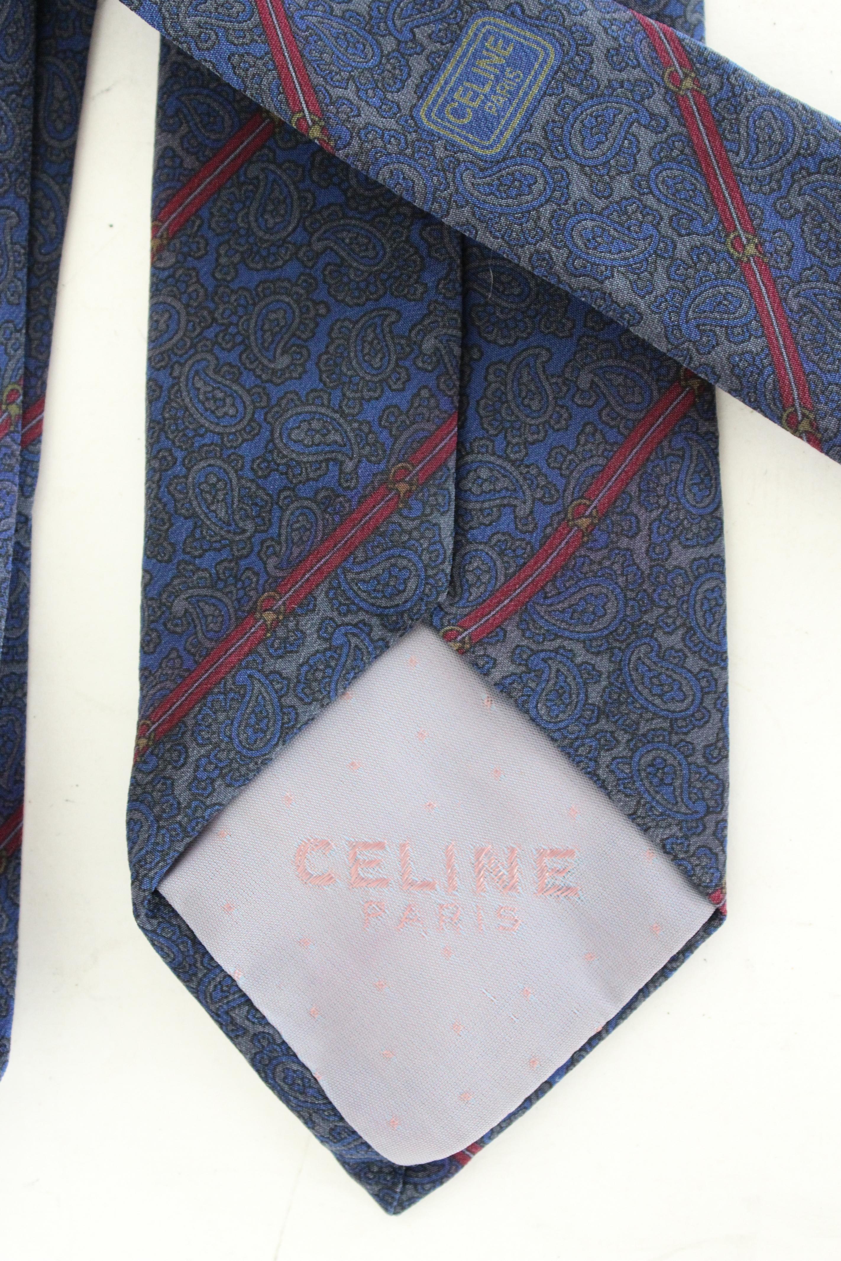 Celine - Cravate classique régimentaire en soie bleue et rouge à motif cachemire Pour hommes en vente