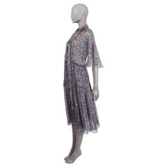 CELINE blue silk 2020 LAVALLIERE FLORAL LAME MIDI Dress 36 XS