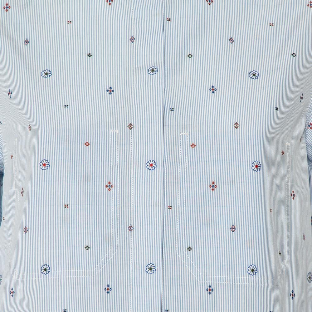 Celine Blue Striped Cotton Embroidered Asymmetric Hem Shirt Dress M 1
