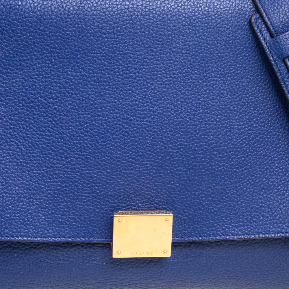 Celine Blue Suede and Leather Small Trapeze Bag 1